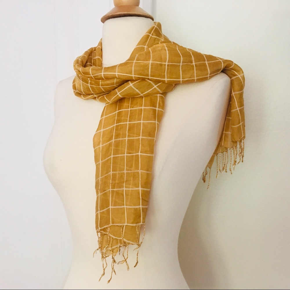 Gold Plaid Silk Scarf